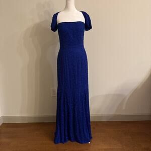 Vintage Sears Royal Blue Beaded Maxi Dress Evening Gown Formal Dress